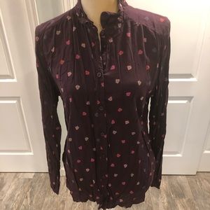 Purple LS Button Up with Feathers